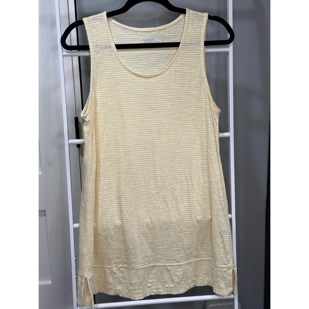 Lands' End Women Yellow White Striped Cotton Sleeveless Tunic Tank Top S Coastal